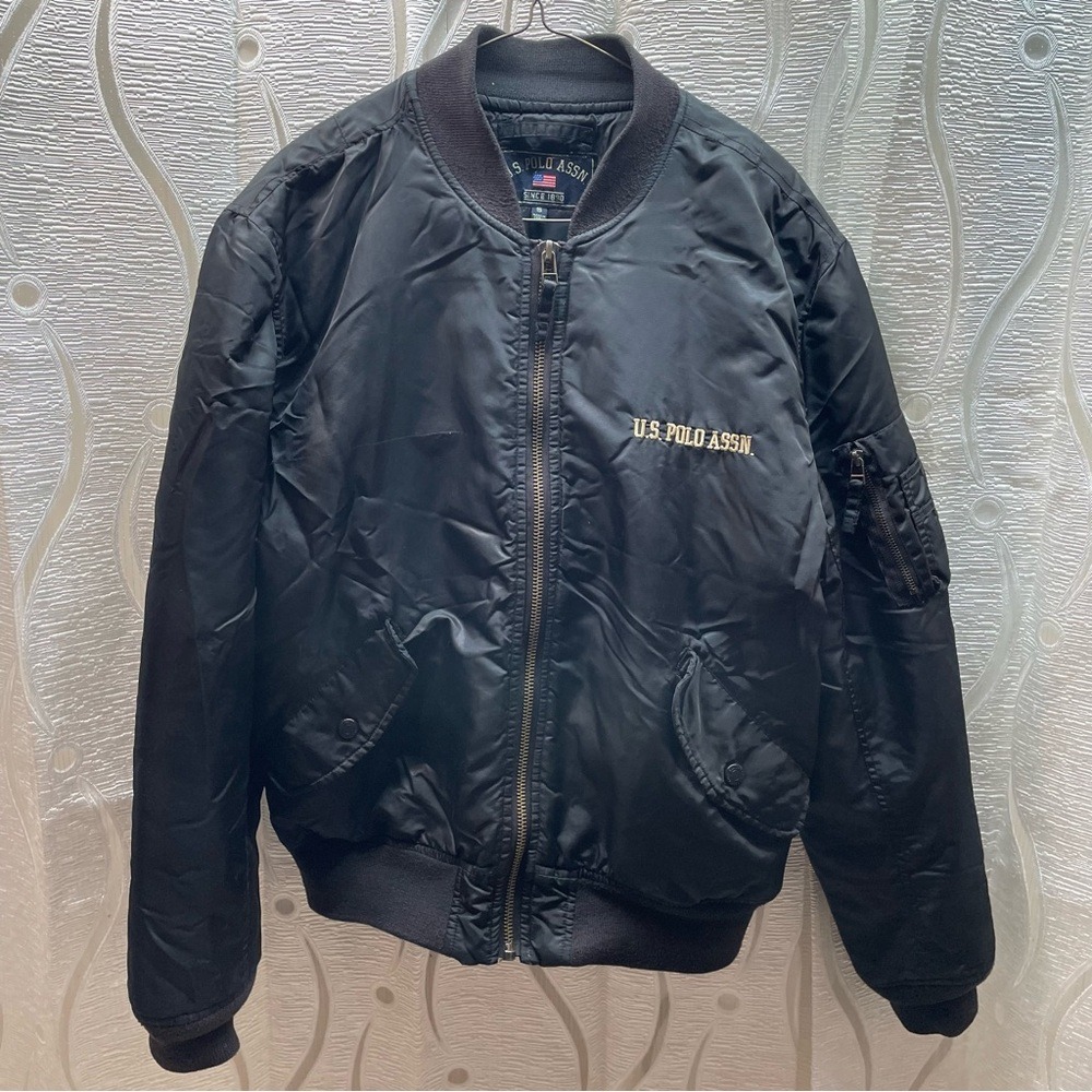 U.S. Polo Assn Bomber Jacket Mens‎ Small Black Good MA-1 Flight Jacket Utility